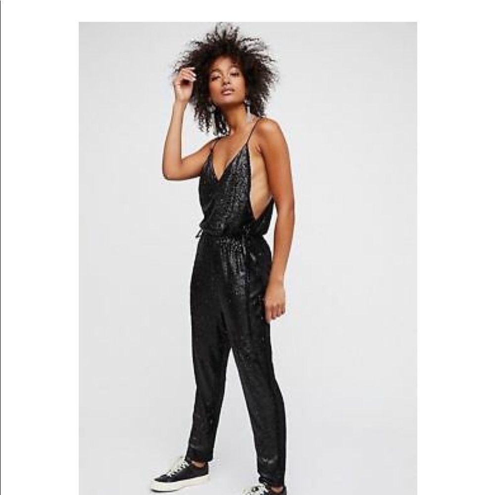Free people black sequin jumpsuit